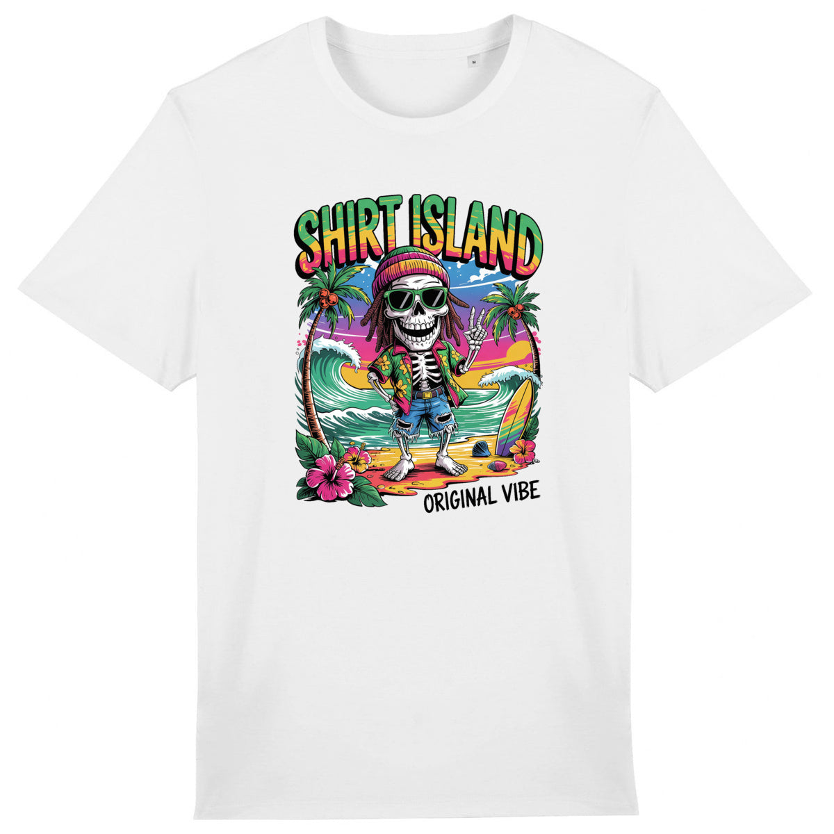 TEE SHIRT BIO PREMIUM SURF RASTA ORIGINAL VIBE SHIRT ISLAND BLANC