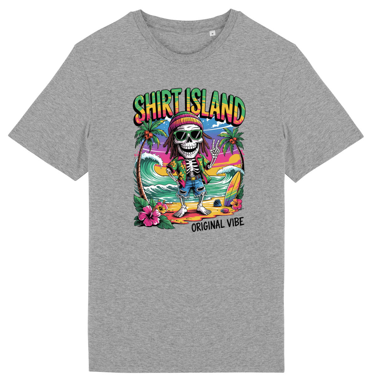 TEE SHIRT BIO PREMIUM SURF RASTA ORIGINAL VIBE SHIRT ISLAND GRIS