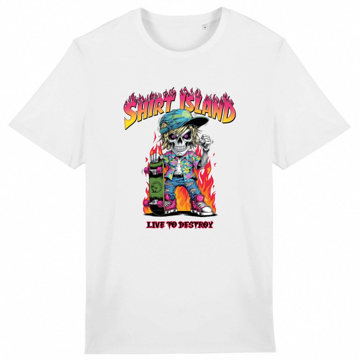 TEE SHIRT BIO PREMIUM SKATE SHIRT ISLAND LIVE TO DESTROY BLANC