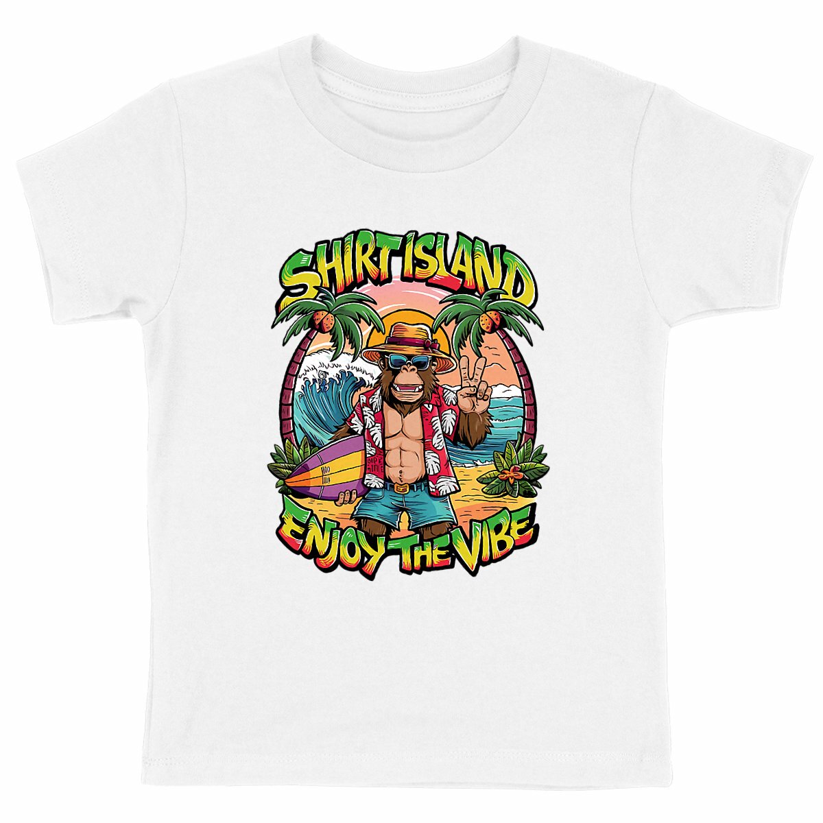 TEE SHIRT KIDS BIO PREMIUM SURF SHIRT ISLAND VIBE BLANC