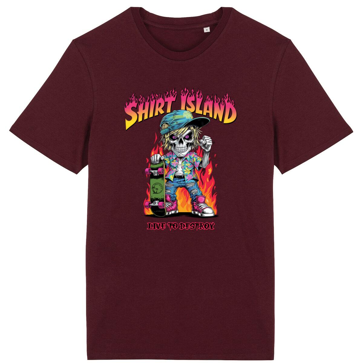 TEE SHIRT BIO PREMIUM SKATE SHIRT ISLAND LIVE TO DESTROY BORDEAUX
