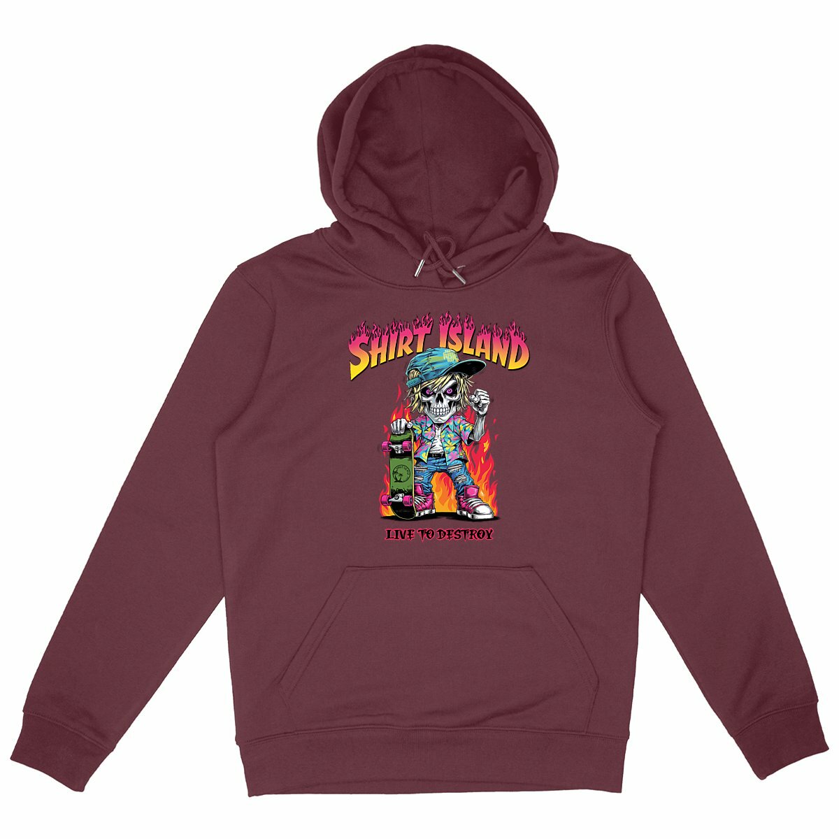 SWEATSHIRT A CAPUCHE BIO PREMIUM SKATE SHIRT ISLAND LIVE TO DESTROY BORDEAUX