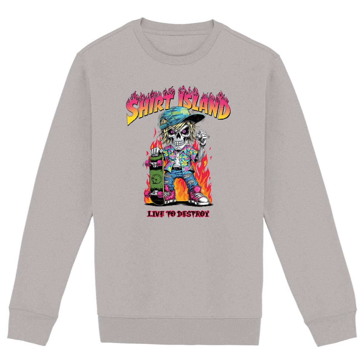 SWEATSHIRT BIO PREMIUM SKATE SHIRT ISLAND LIVE TO DESTROY GRIS