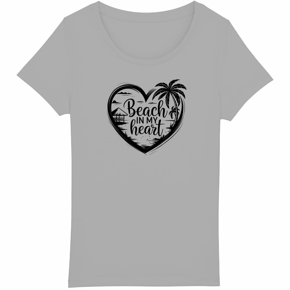 TEE SHIRT BIO PREMIUM SURF BEACH IN MY HEART FEMME SHIRT ISLAND GRIS