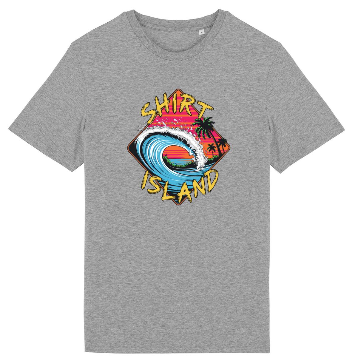 TEE SHIRT BIO PREMIUM SURF SHIRT ISLAND WAVE GRIS