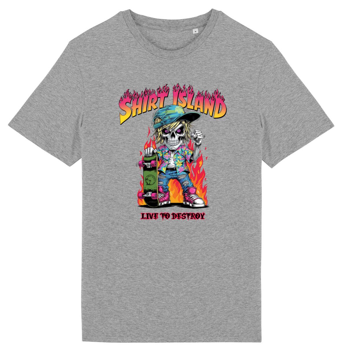 TEE SHIRT BIO PREMIUM SKATE SHIRT ISLAND LIVE TO DESTROY GRIS