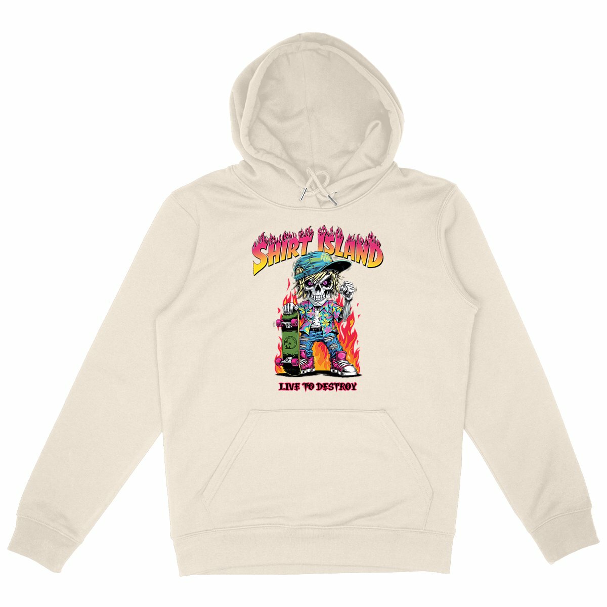 SWEATSHIRT A CAPUCHE BIO PREMIUM SKATE SHIRT ISLAND LIVE TO DESTROY IVOIRE