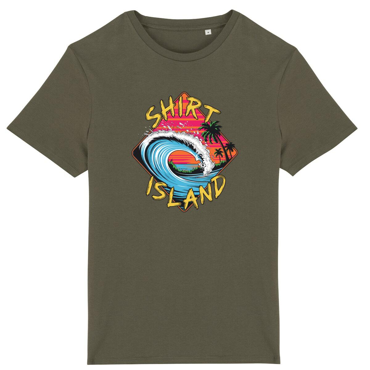 TEE SHIRT BIO PREMIUM SURF SHIRT ISLAND WAVE KHAKI