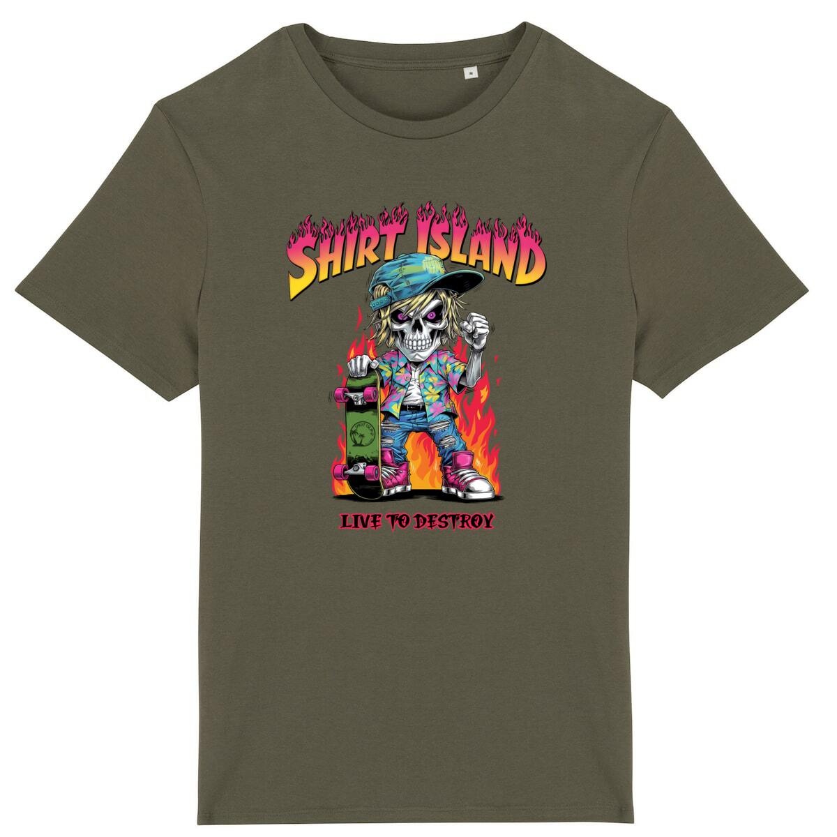 TEE SHIRT BIO PREMIUM SKATE SHIRT ISLAND LIVE TO DESTROY KHAKI