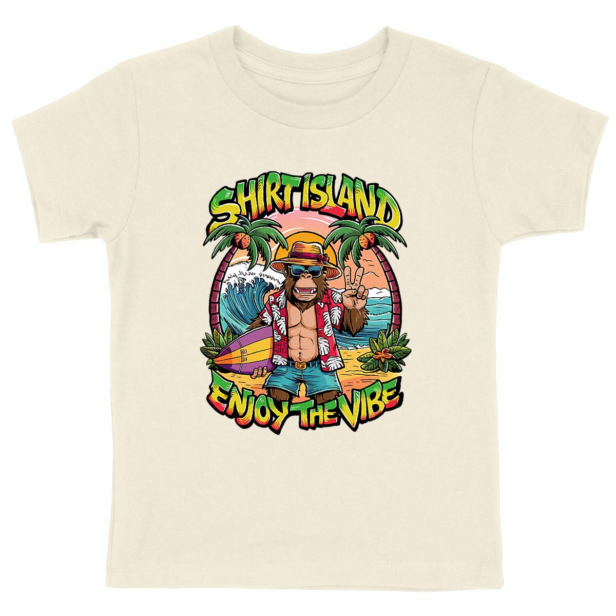 TEE SHIRT KIDS BIO PREMIUM SURF SHIRT ISLAND VIBE NATURAL