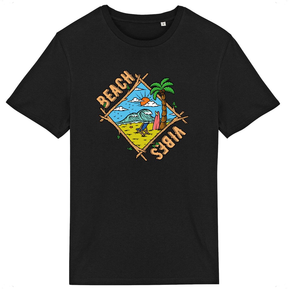 TEE SHIRT BIO PREMIUM BEACH VIBES SHIRT ISLAND SURF NOIR