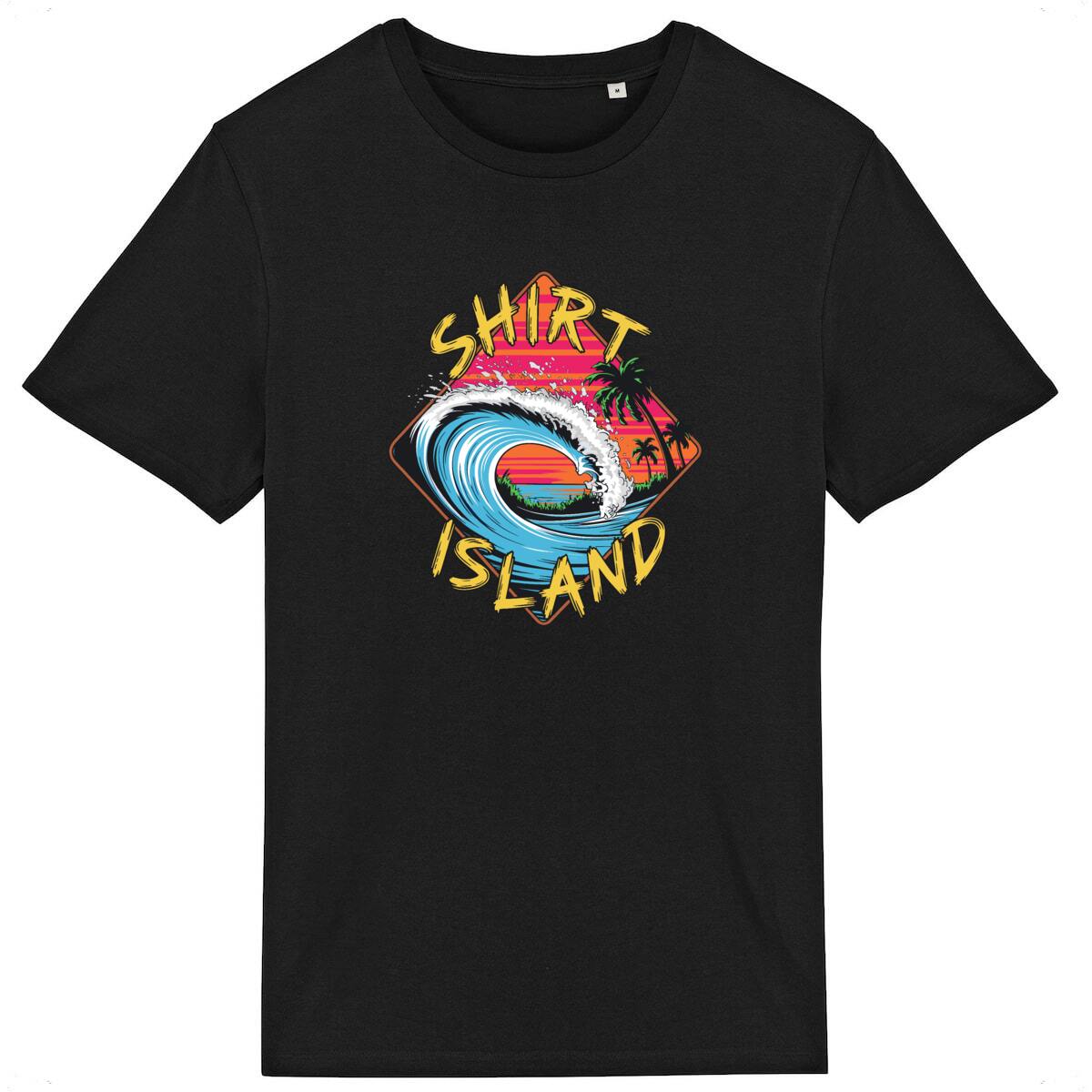 TEE SHIRT BIO PREMIUM SURF SHIRT ISLAND WAVE NOIR