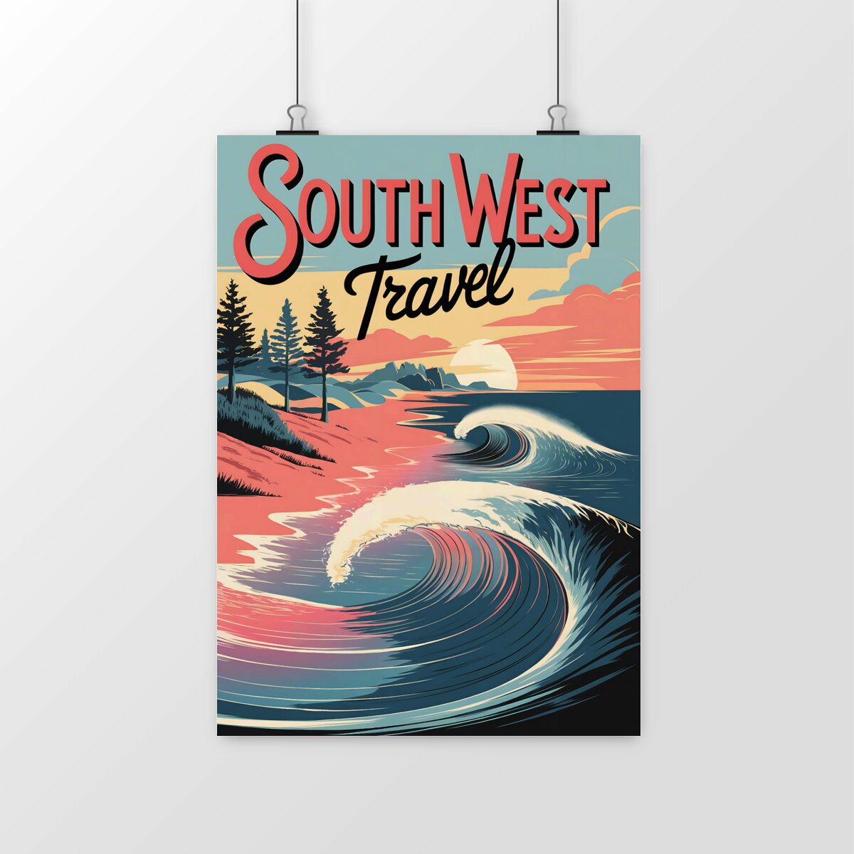 AFFICHE SURF VINTAGE SOUTH WEST TRAVEL SHIRT ISLAND