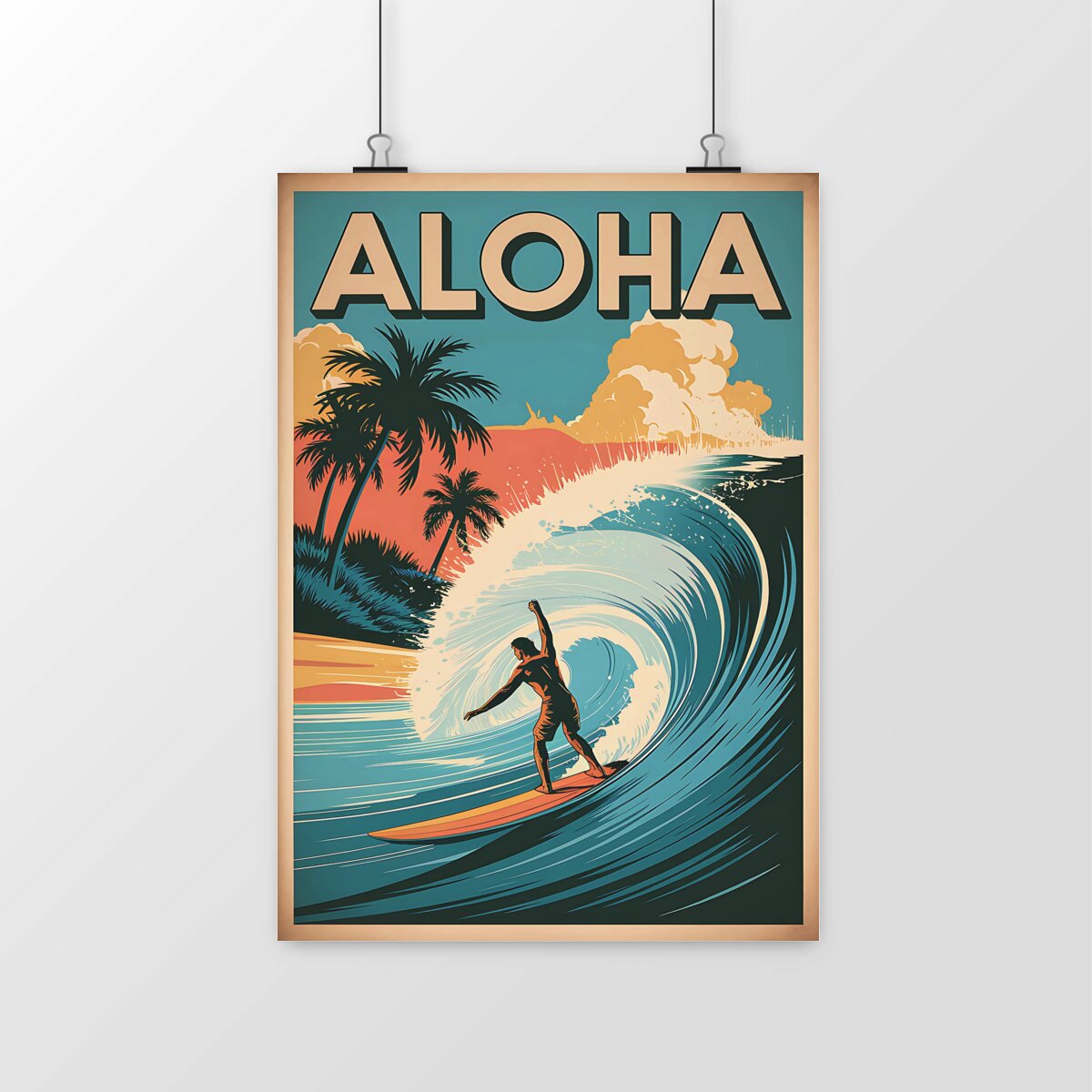 AFFICHE SURF VINTAGE ALOHA SHIRT ISLAND