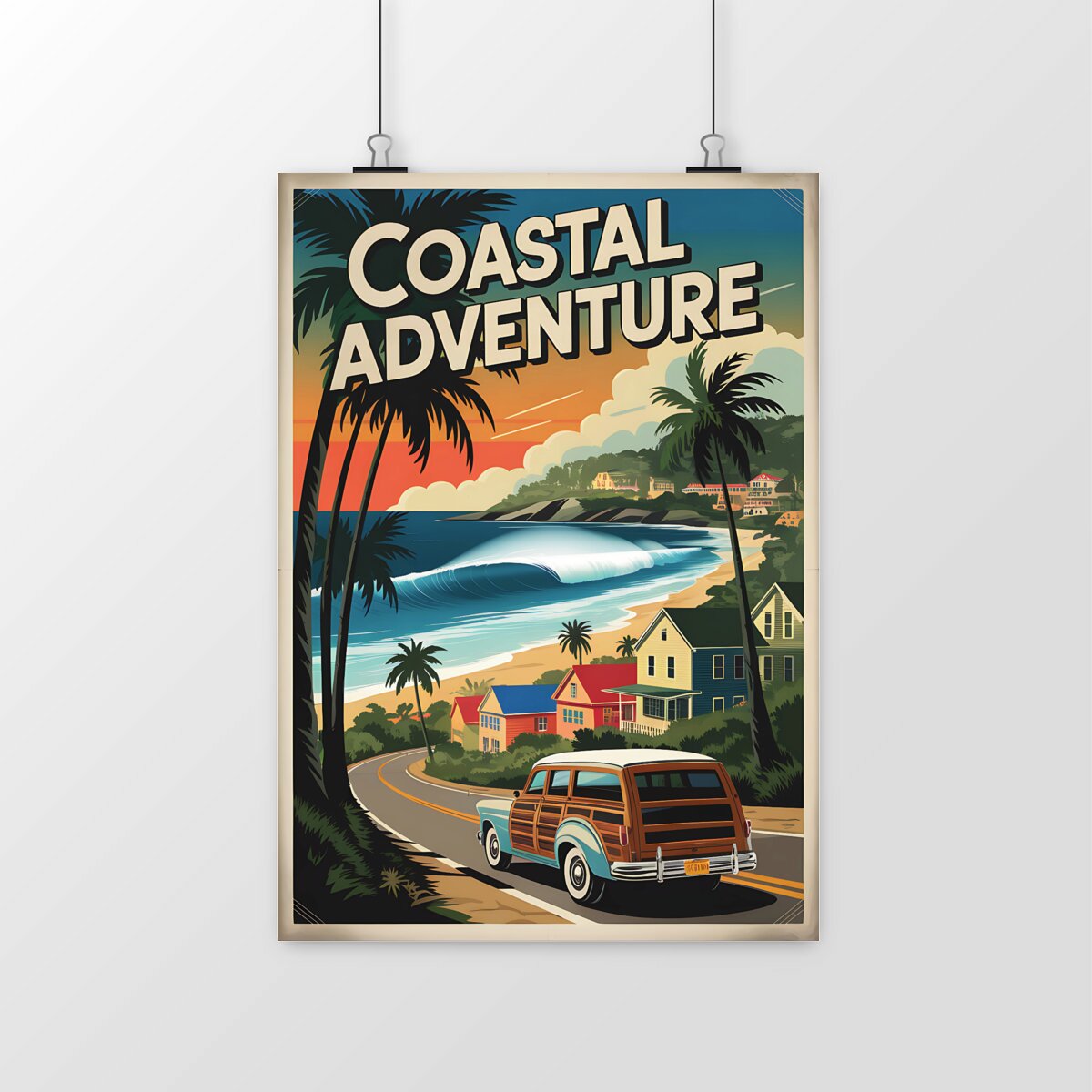 AFFICHE SURF VINTAGE COASTAL ADVENTURE SHIRT ISLAND