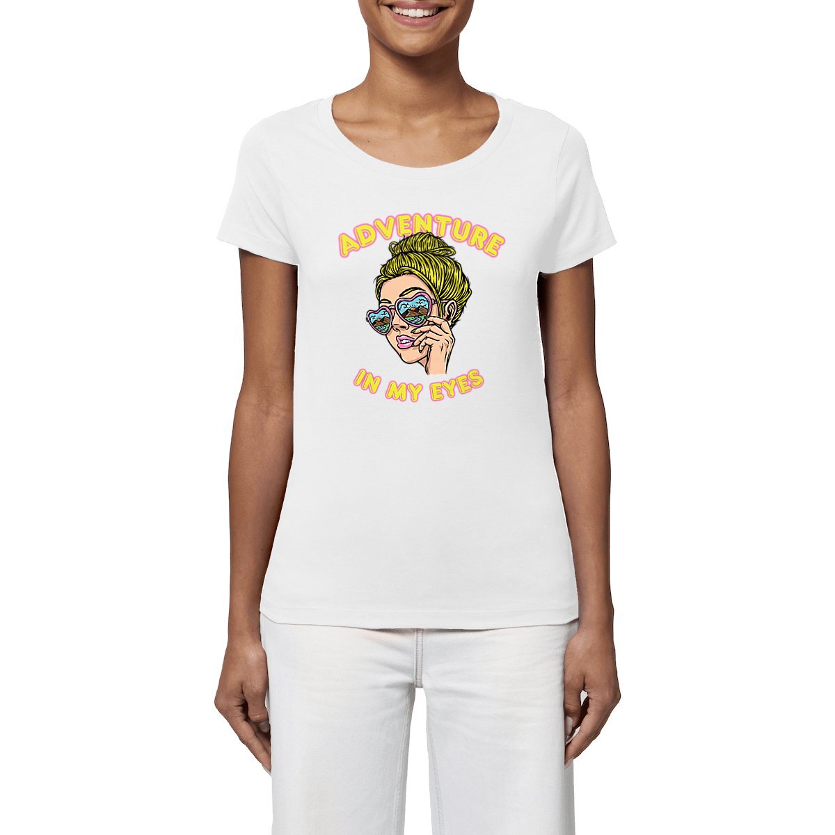 TEE SHIRT BIO PREMIUM FEMME SURF ADVENTURE IN MY EYES SHIRT ISLAND BLANC MODELE