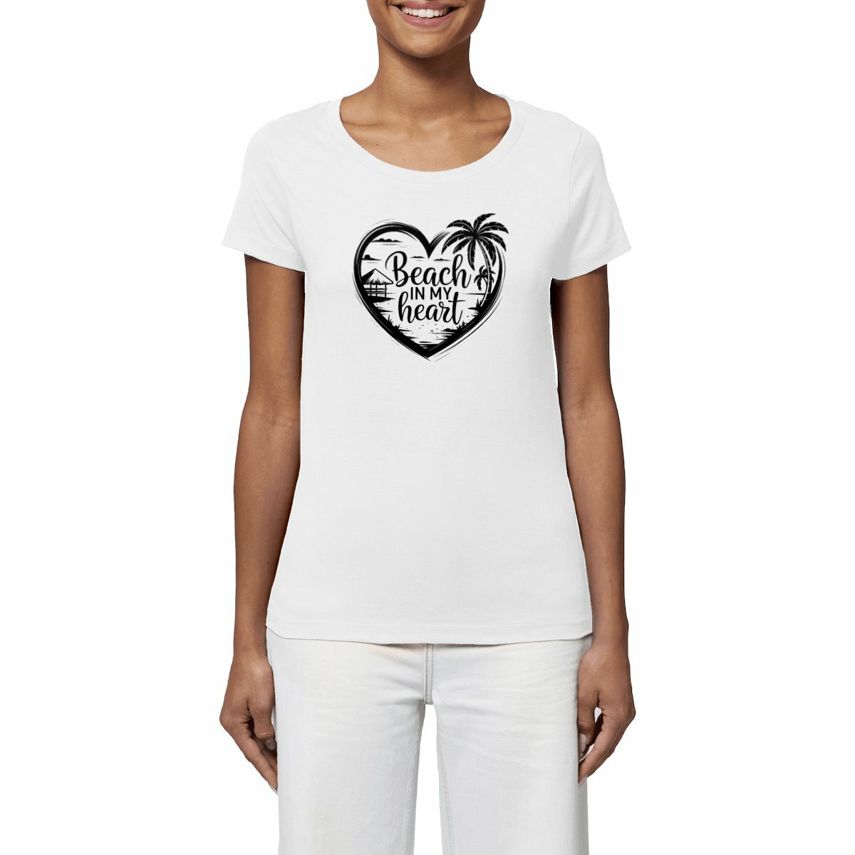 TEE SHIRT BIO PREMIUM SURF BEACH IN MY HEART FEMME SHIRT ISLAND MODELE BLANC