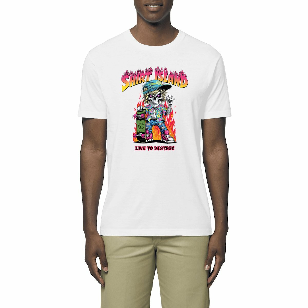 TEE SHIRT BIO PREMIUM SKATE SHIRT ISLAND LIVE TO DESTROY MODEL BLANC