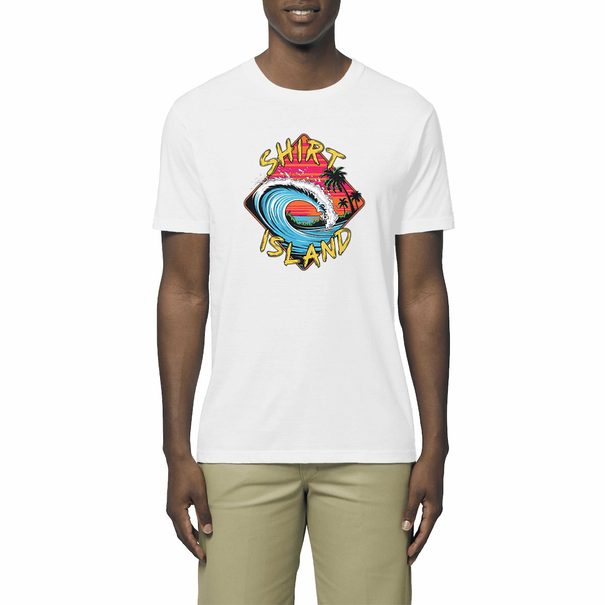 TEE SHIRT BIO PREMIUM SURF SHIRT ISLAND WAVE MODEL BLANC