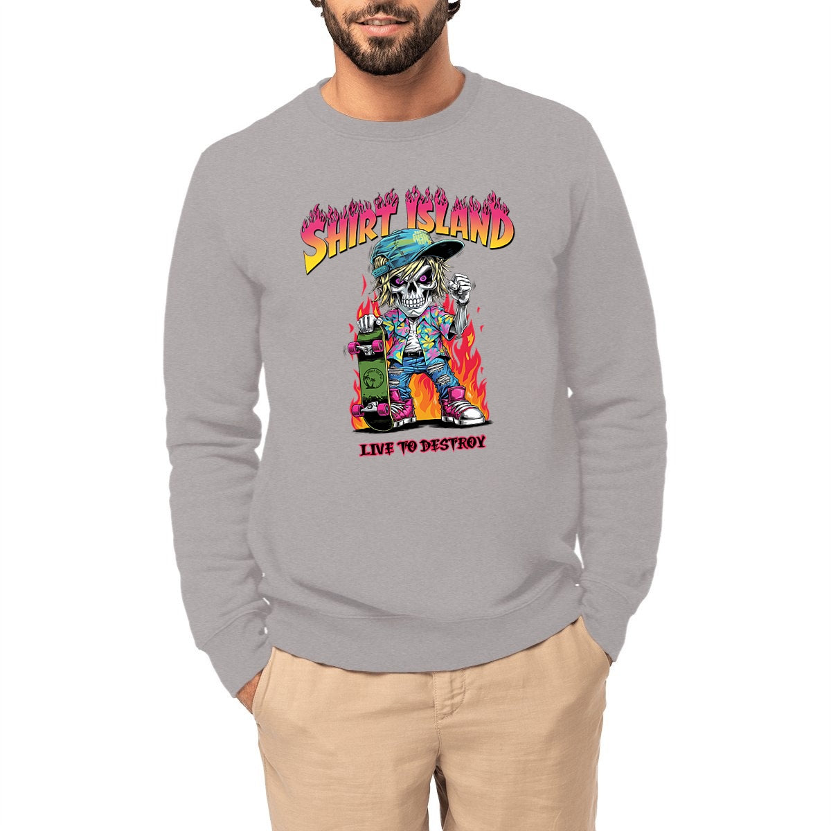 SWEATSHIRT BIO PREMIUM SKATE SHIRT ISLAND LIVE TO DESTROY MODEL GRIS
