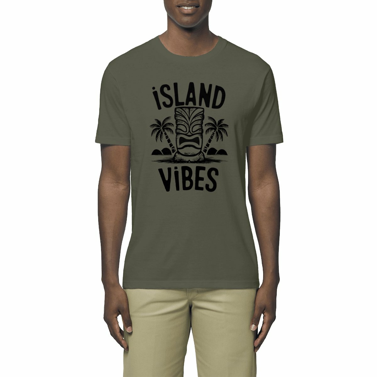 TEE SHIRT BIO PREMIUM SURF ISLAND VIBES SHIRT ISLAND KHAKI MODEL