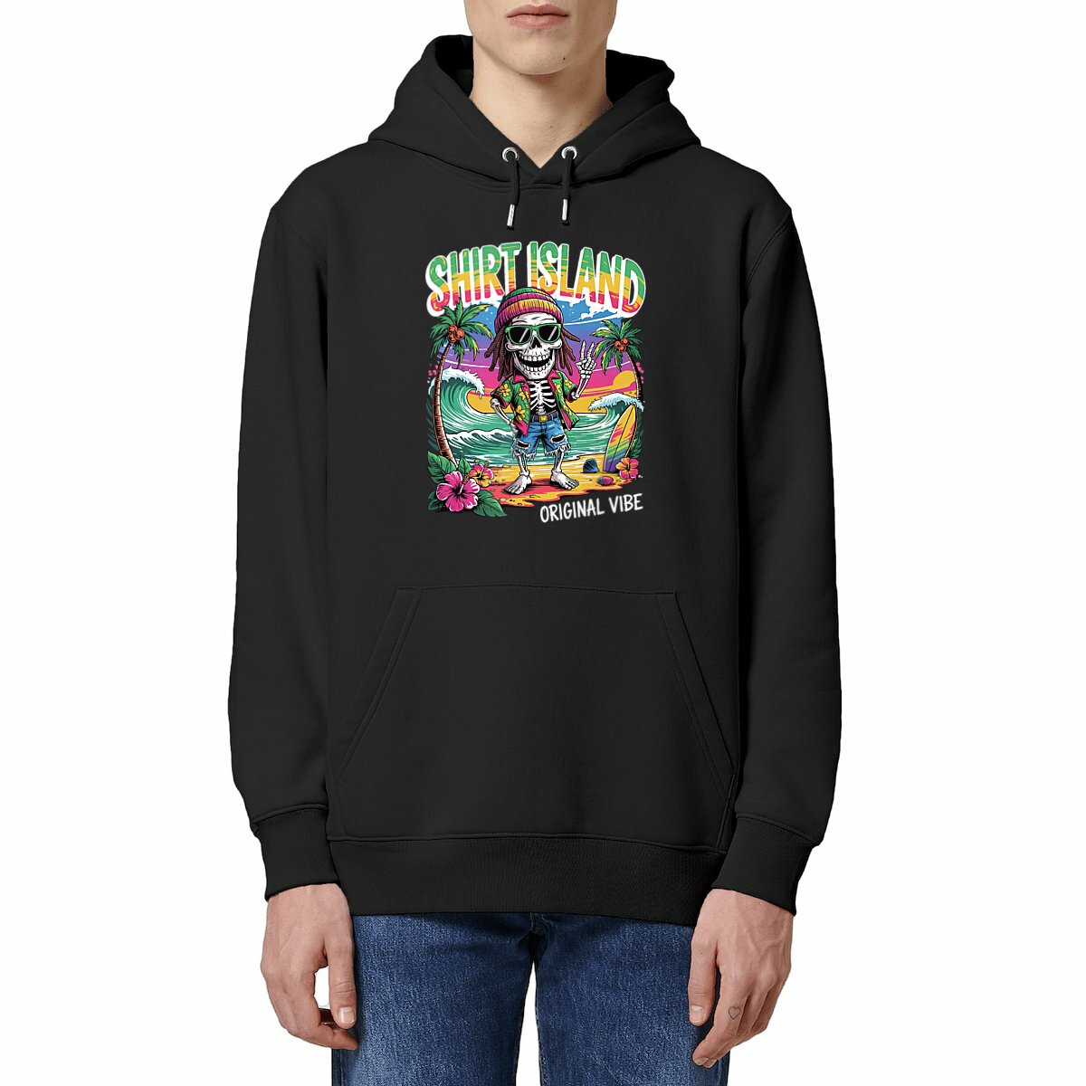 SWEATSHIRT A CAPUCHE BIO PREMIUM SURF RASTA ORIGINAL VIBE SHIRT ISLAND MODEL NOIR
