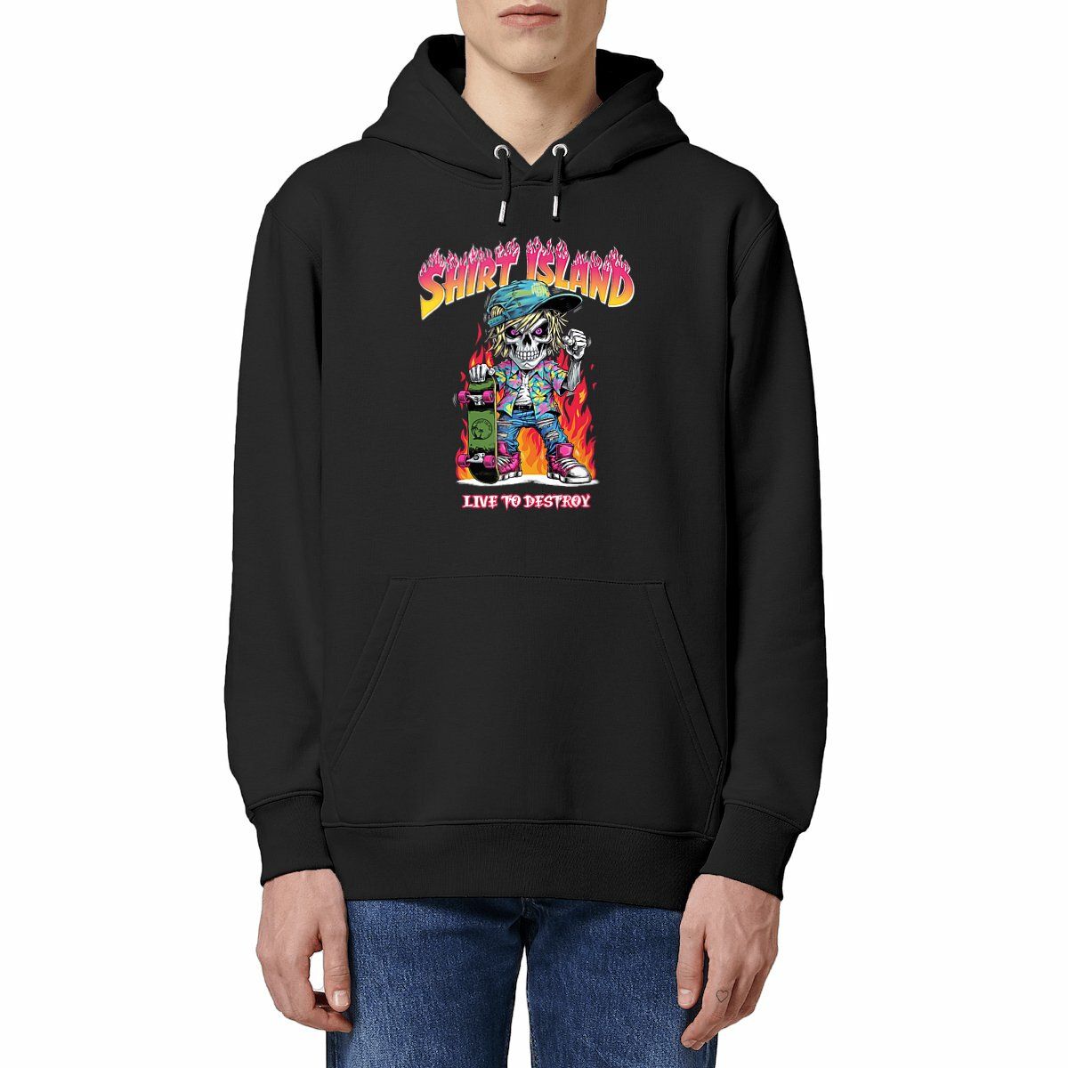 SWEATSHIRT A CAPUCHE BIO PREMIUM SKATE SHIRT ISLAND LIVE TO DESTROY MODEL NOIR