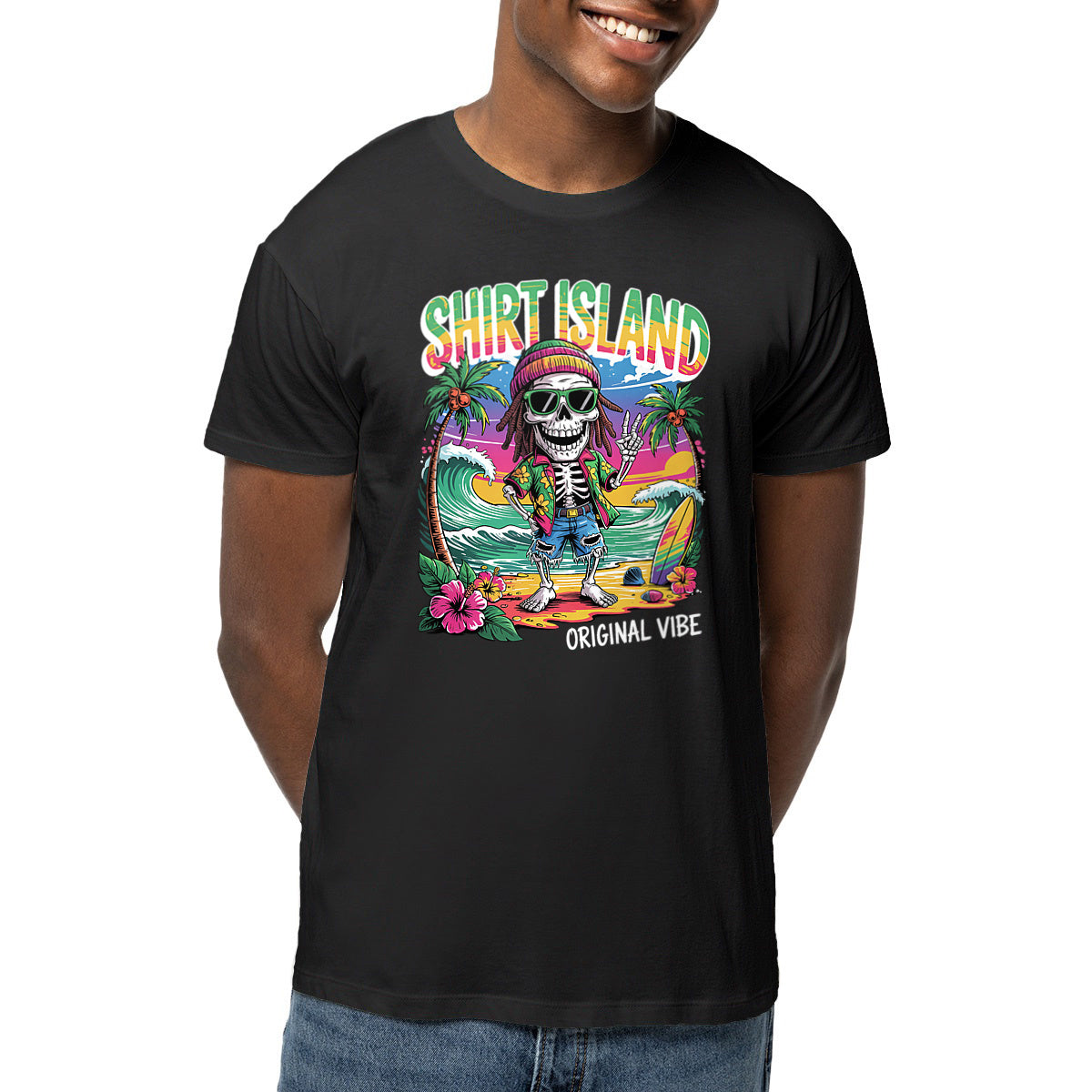 TEE SHIRT BIO PREMIUM SURF RASTA ORIGINAL VIBE SHIRT ISLAND MODEL NOIR