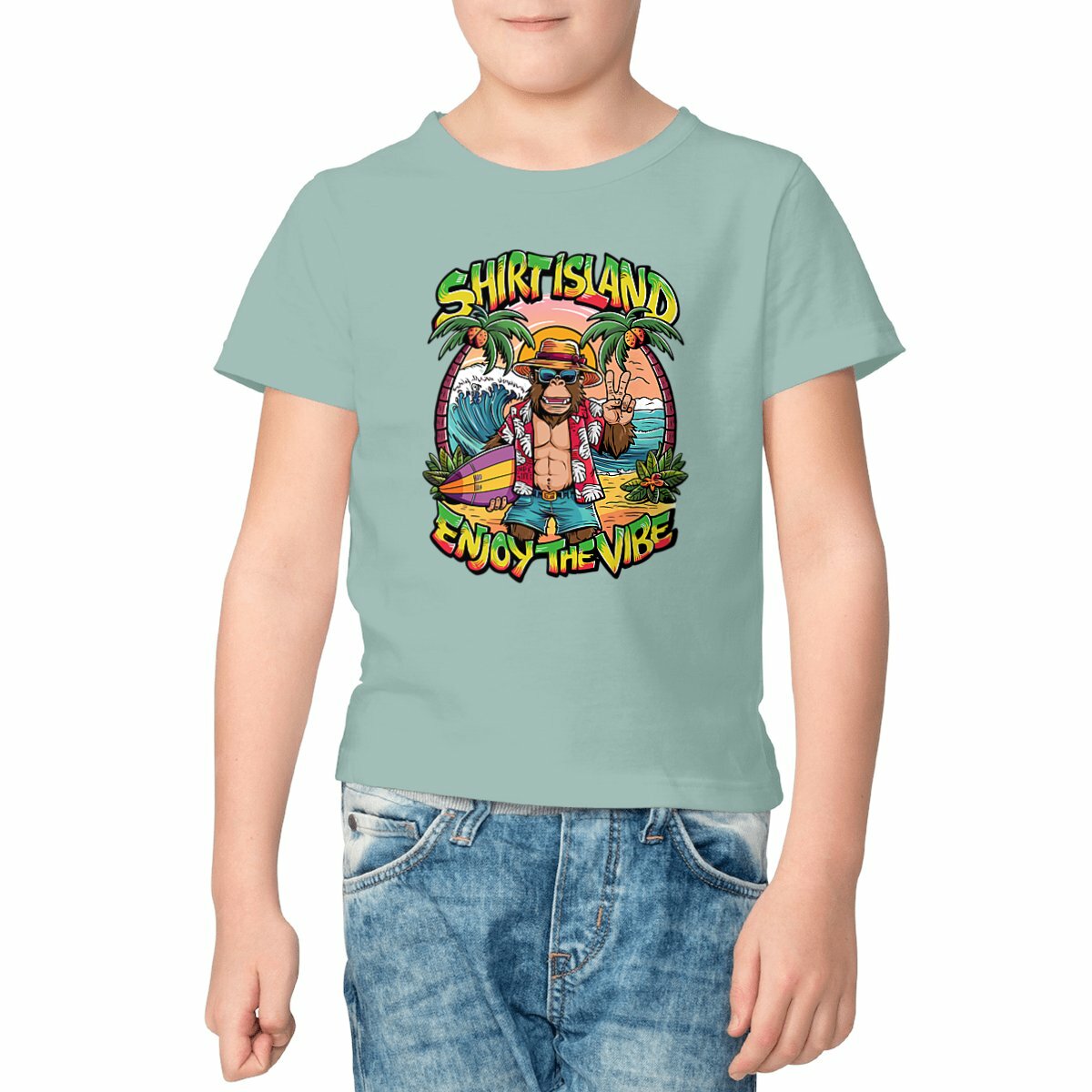TEE SHIRT KIDS BIO PREMIUM SURF SHIRT ISLAND VIBE MODEL VERT