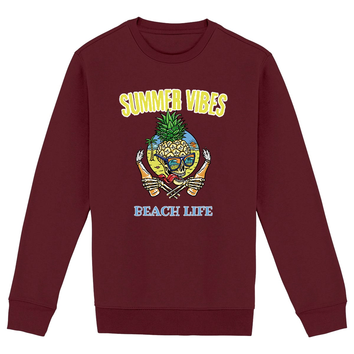 SWEATSHIRT BIO PREMIUM SURF SUMMER VIBES SHIRT ISLAND BORDEAUX