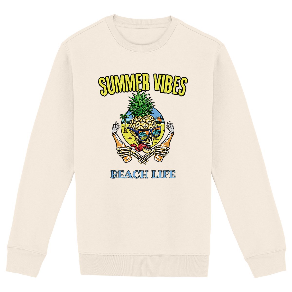 SWEATSHIRT BIO PREMIUM SURF SUMMER VIBES SHIRT ISLAND IVOIRE