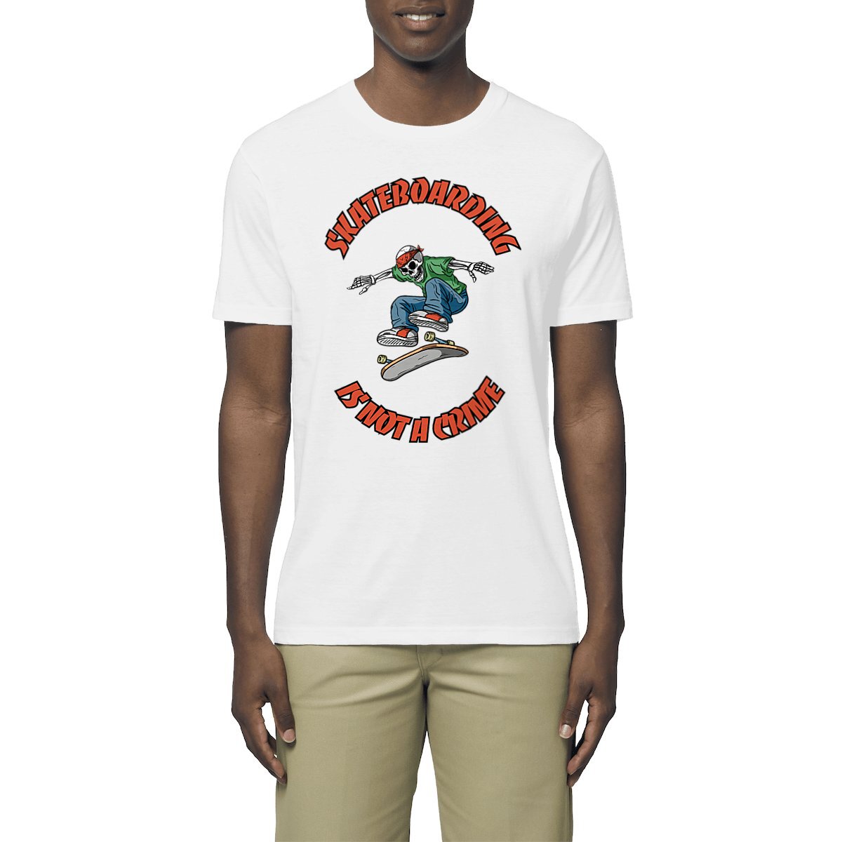 TEE SHIRT BIO PREMIUM SKATEBOARDING IS NOT A CRIME SHIRT ISLAND BLANC MODEL