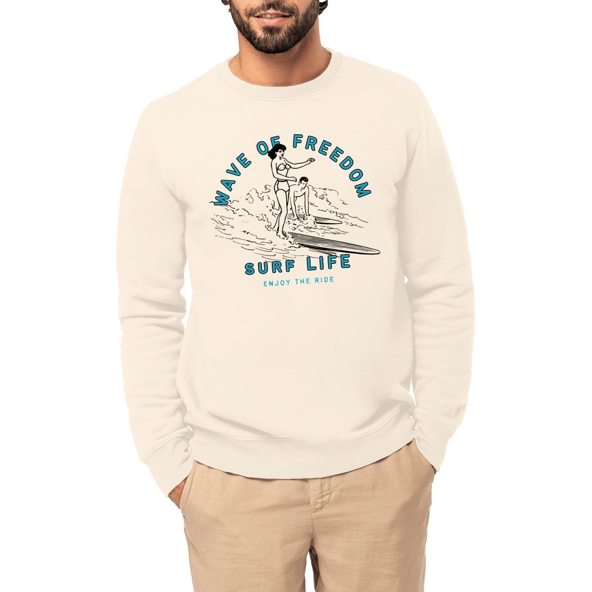 SWEATSHIRT BIO PREMIUM SURF WAVE OF FREEDOM SHIRT ISLAND IVOIRE MODEL
