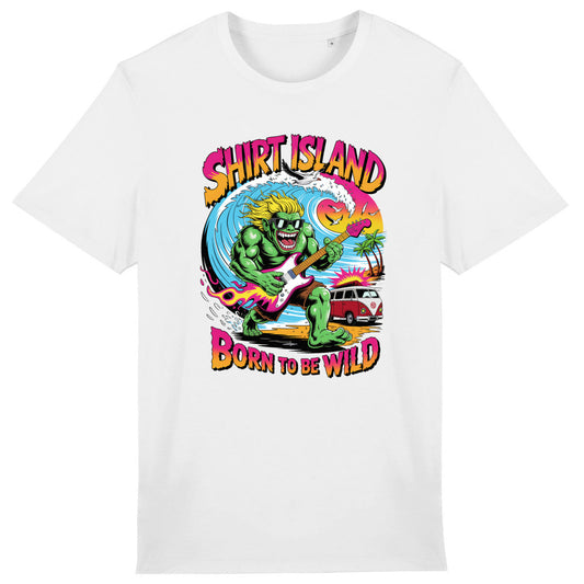 TEE SHIRT BIO PREMIUM SURF BORN TO BE WILD HARD ROCK SHIRT ISLAND BLANC