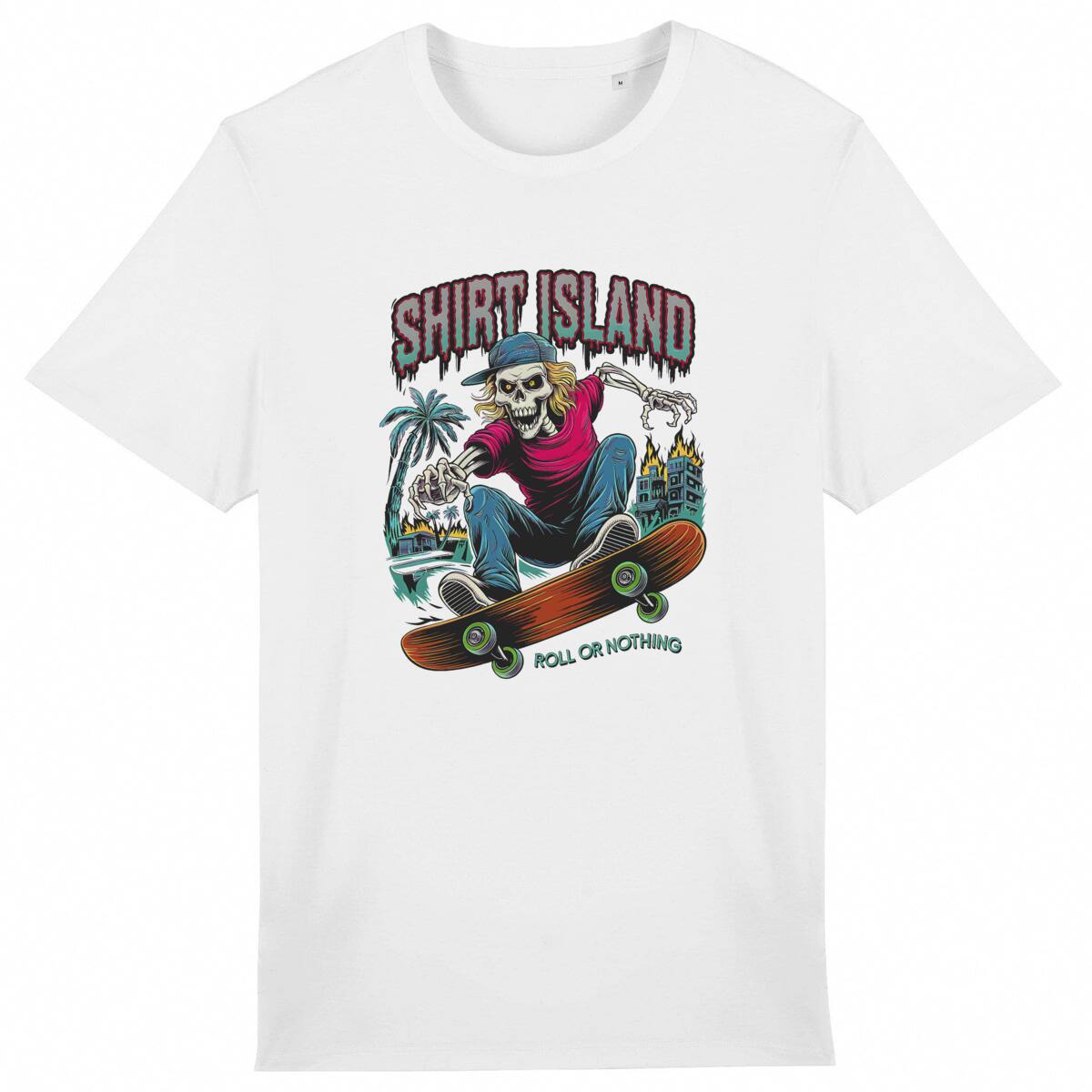 TEE SHIRT BIO PREMIUM SKATE SURF SHIRT ISLAND ROLL OR NOTHING BLANC