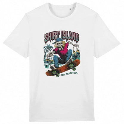 TEE SHIRT BIO PREMIUM SKATE SURF SHIRT ISLAND ROLL OR NOTHING BLANC