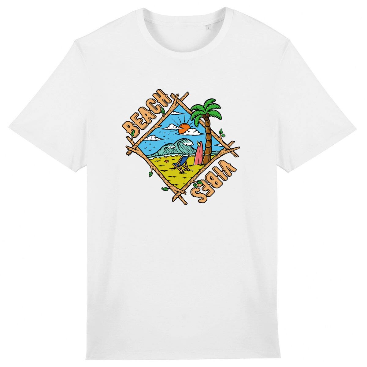 TEE SHIRT BIO PREMIUM BEACH VIBES SHIRT ISLAND SURF BLANC