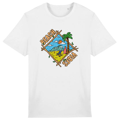 TEE SHIRT BIO PREMIUM BEACH VIBES SHIRT ISLAND SURF BLANC