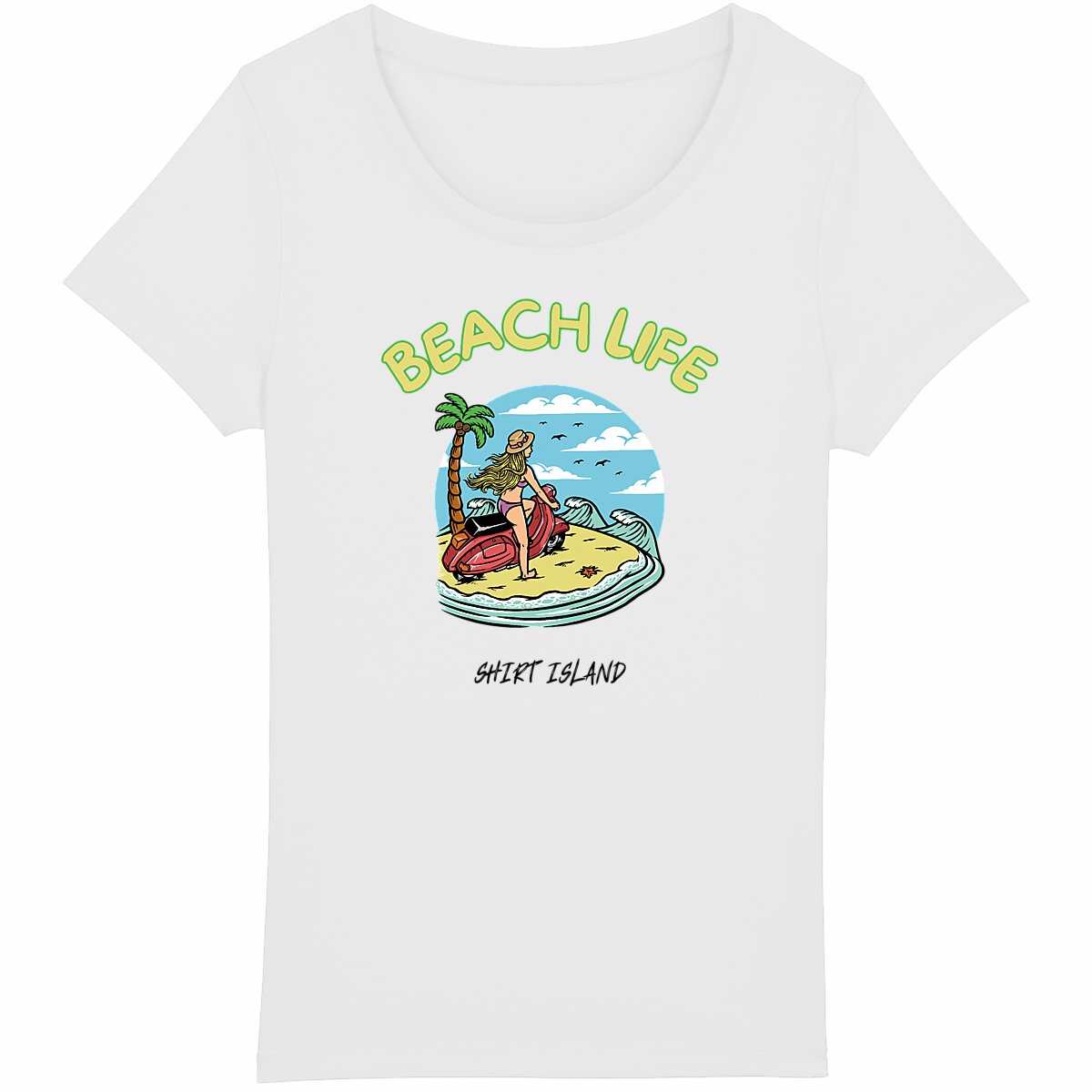 TEE SHIRT BIO PREMIUM SURF BEACH LIFE FEMME SIRT ISLAND BLANC