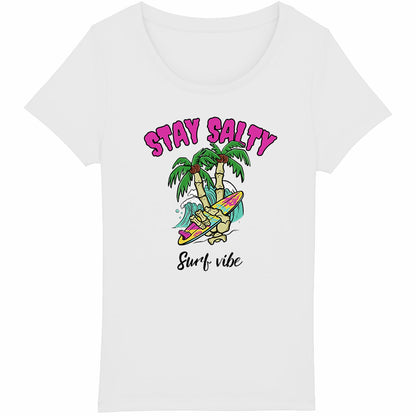 TEE SHIRT BIO PREMIUM SURF STAY SALTY FEMME BLANC