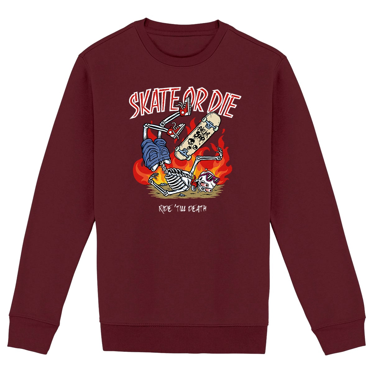 SWEATSHIRT BIO PREMIUM SKATE OR DIE SHIRT ISLAND BORDEAUX