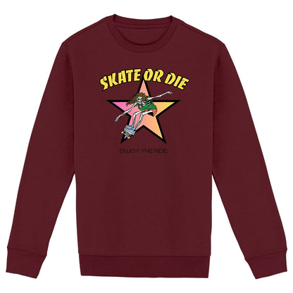 SWEATSHIRT BIO PREMIUM SKATE OR DIE SKULL SHIRT ISLAND BORDEAUX