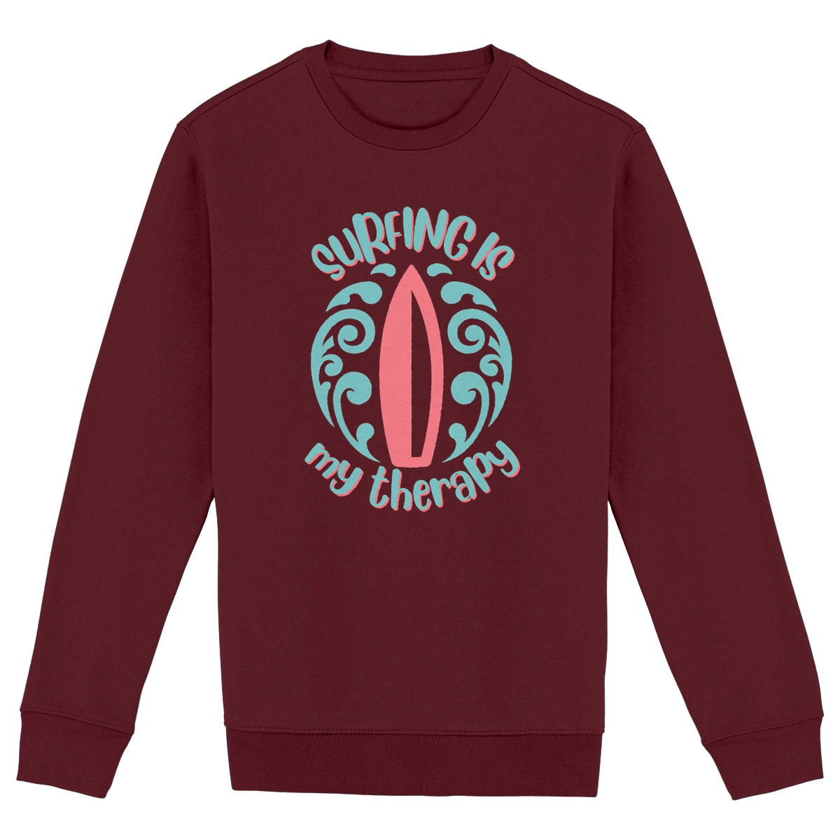 SWEATSHIRT BIO PREMIUM FEMME SURF SURFING IS MY THERAPY SHIRT ISLAND BORDEAUX