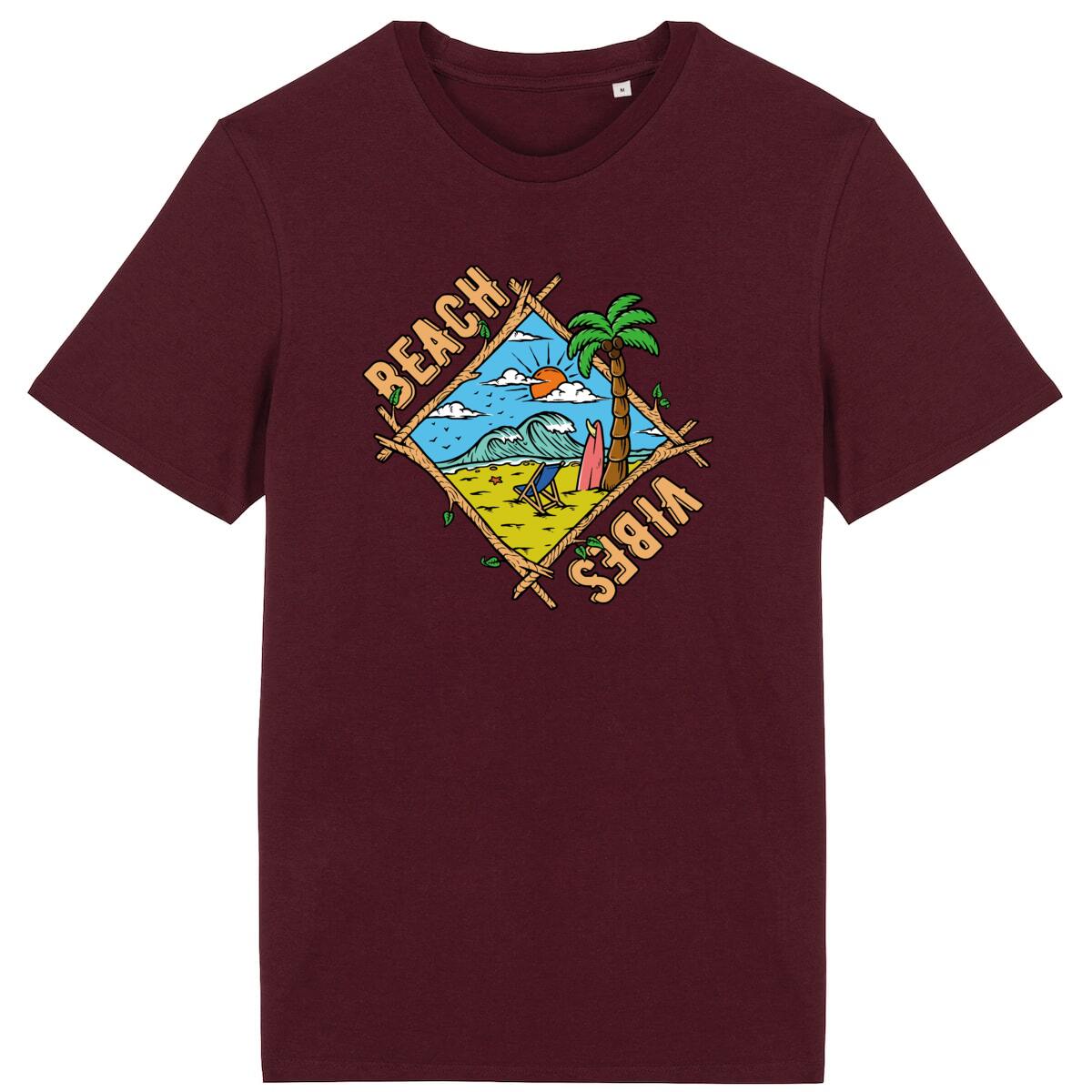 TEE SHIRT BIO PREMIUM BEACH VIBES SHIRT ISLAND SURF BORDEAUX