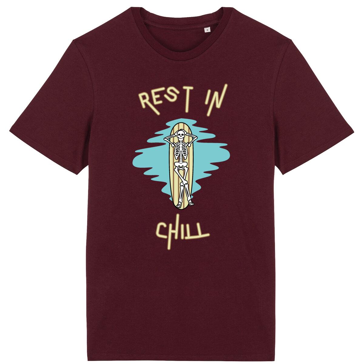 TEE SHIRT BIO PREMIUM SURF REST IN CHILL SHIRT ISLAND BORDEAUX