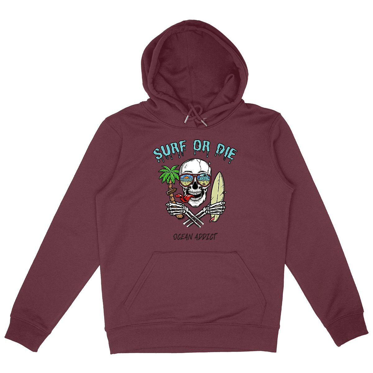 SWEATSHIRT A CAPUCHE BIO PREMIUM SURF OR DIE SHIRT ISLAND BORDEAUX