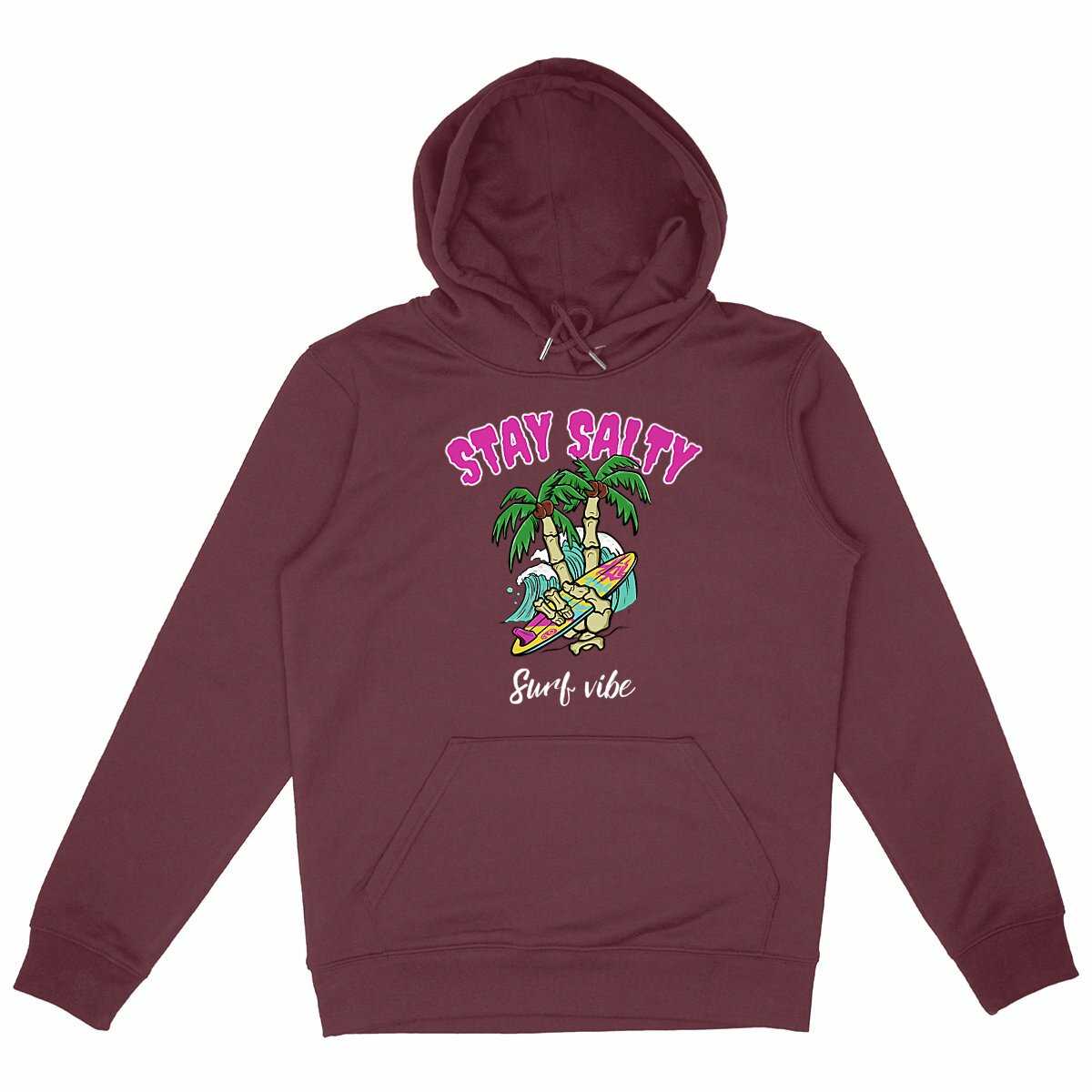 SWEATSHIRT A CAPUCHE BIO PREMIUM SURF STAY SALTY BORDEAUX