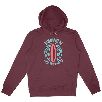 SWEATSHIRT A CAPUCHE BIO PREMIUM FEMME SURF SURFING IS MY THERAPY SHIRT ISLAND BORDEAUX