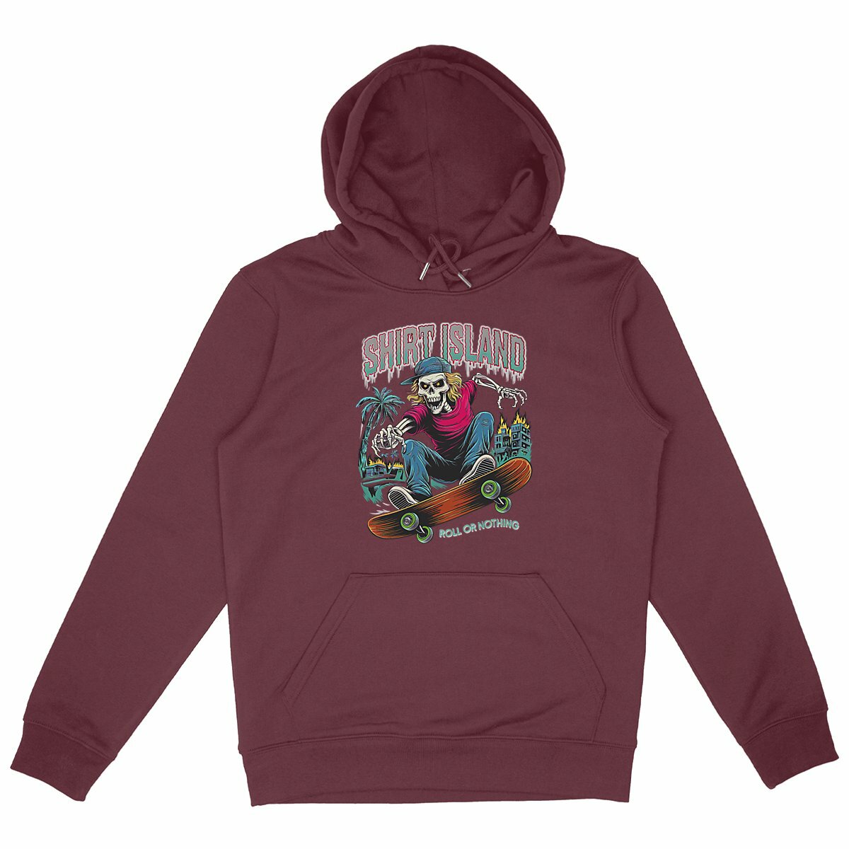 SWEATSHIRT A CAPUCHE BIO PREMIUM SKATE SURF SHIRT ISLAND ROLL OR NOTHING BORDEAUX