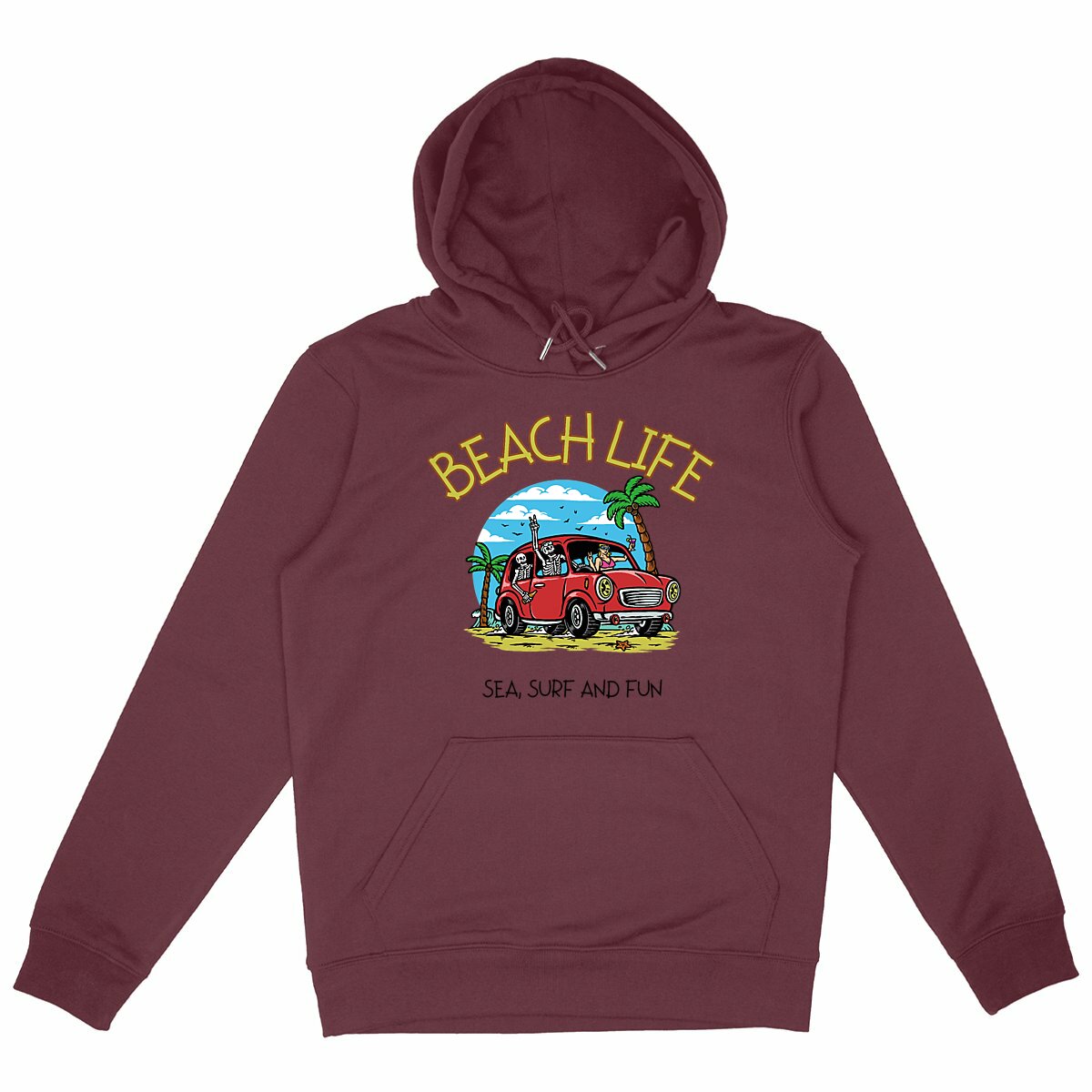 SWEATSHIRT A CAPUCHE BIO PREMIUM SURF BEACH LIFE SHIRT ISLAND BORDEAUX